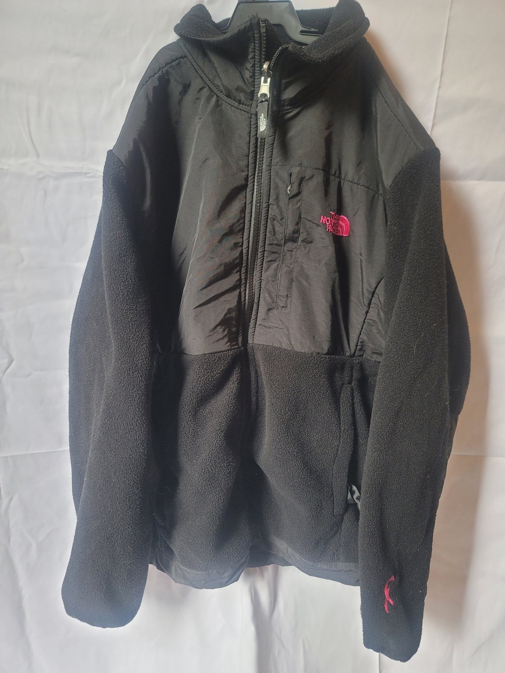 The North Face Black Fleece Jacket with Pink Logo